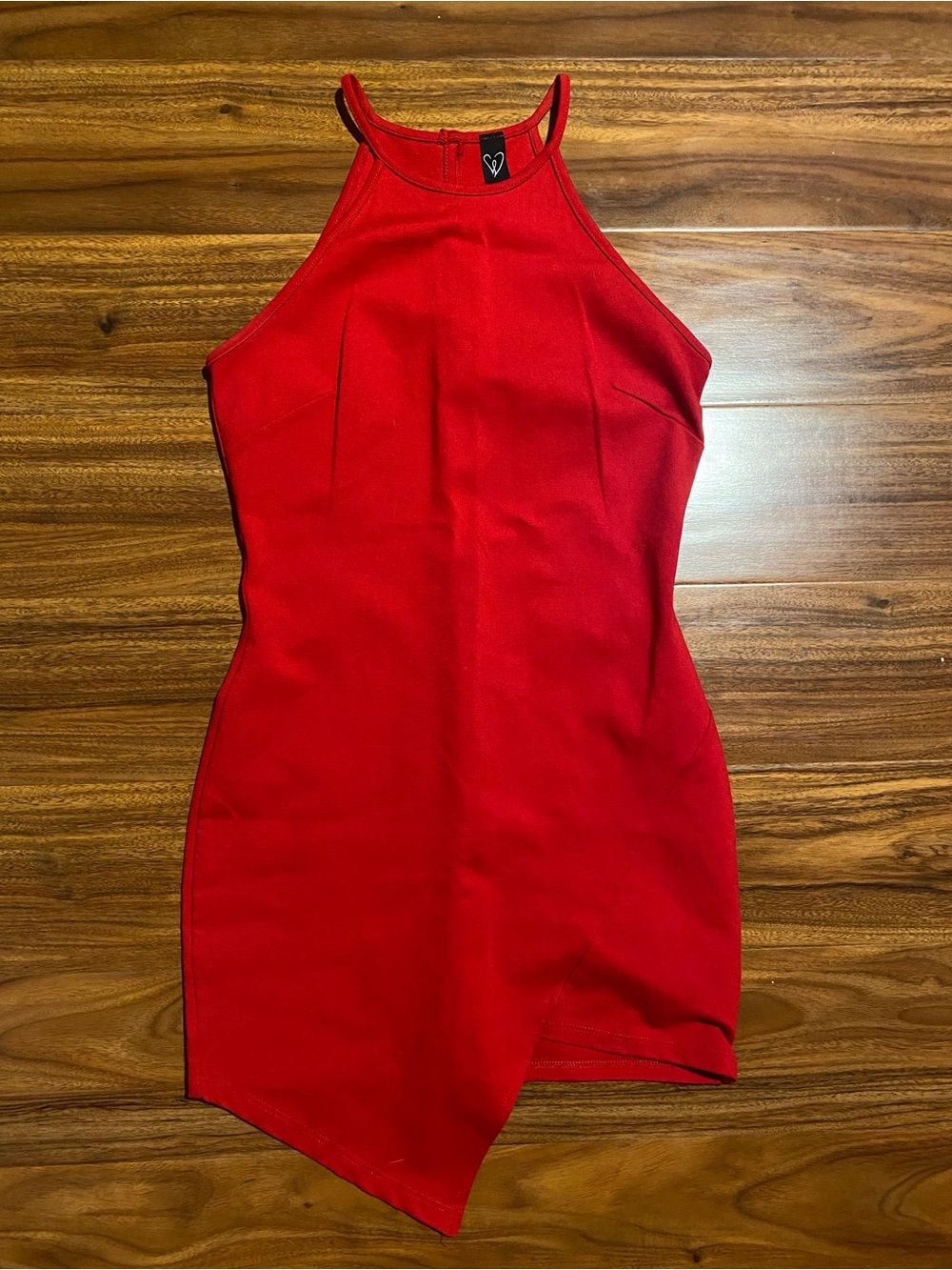 Hoco Homecoming Windsor High Neck Asymmetrical Hem Halter Mini Dress red size s